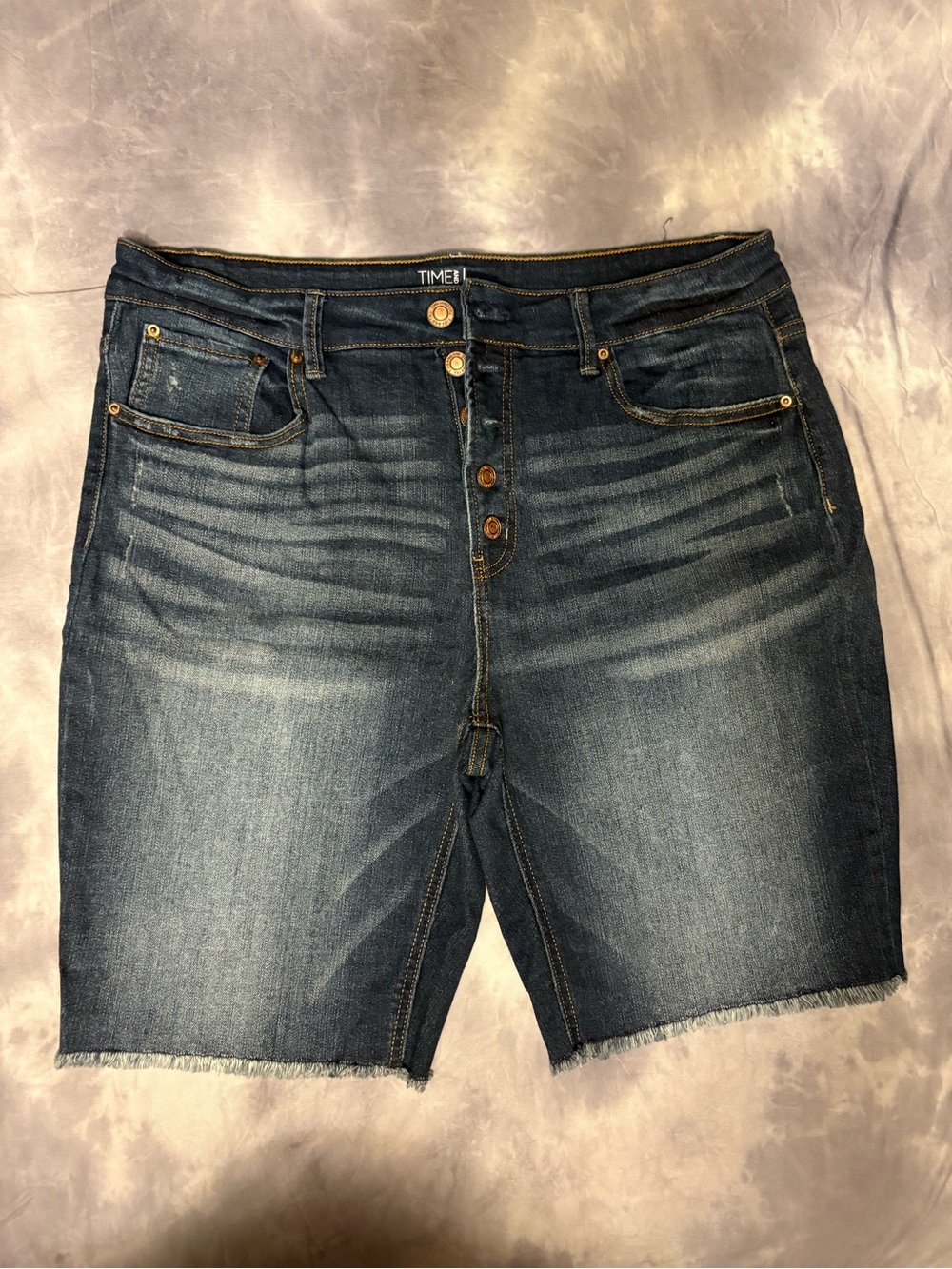 Time and Tru Dark Blue Denim Bermuda Shorts with Button Fly